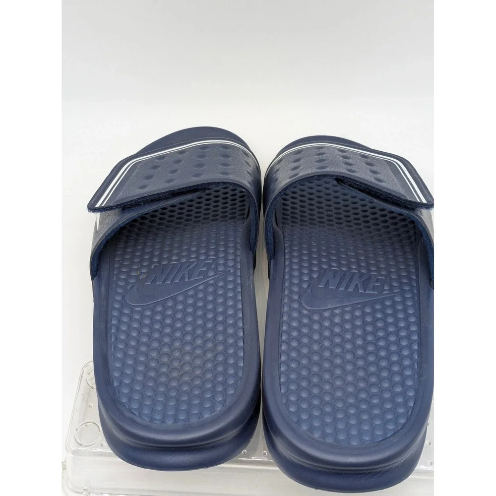 Nike Benassi JDI Men's Slide Sandals Navy Blue White Logo Size 9 Adj Strap